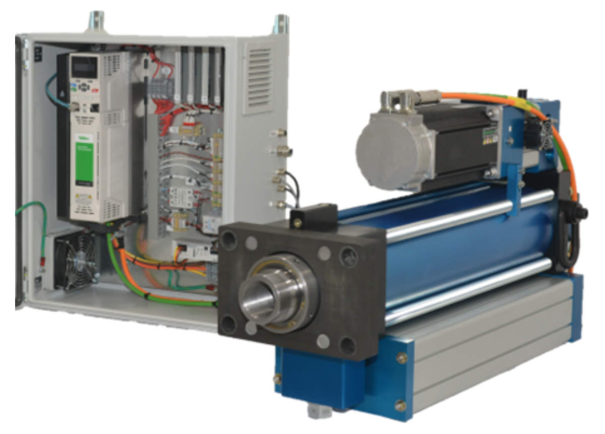 hybrid linear actuators and Inside of Control Cabinet for Biomass Processing Machine Valve Control
