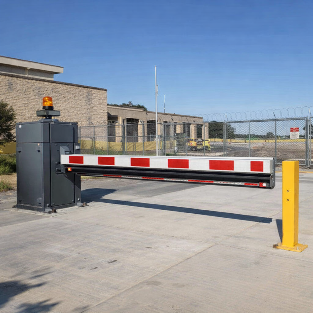 drop arm security barrier at facility entrance